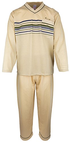 SOUNON - Herren Schlafanzug lang aus 100% Baumwolle mit V-Ausschnitt – Beige, Groesse XL von SOUNON