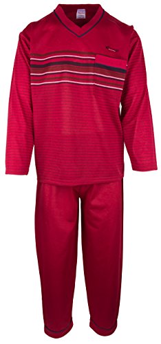 SOUNON - Herren Schlafanzug lang aus 100% Baumwolle mit V-Ausschnitt – Bordeauxrot, Groesse XXL von SOUNON