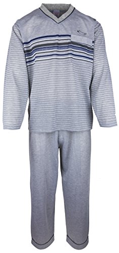 SOUNON - Herren Schlafanzug lang aus 100% Baumwolle mit V-Ausschnitt – Grau, Groesse L von SOUNON