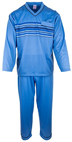 SOUNON - Herren Schlafanzug lang aus 100% Baumwolle mit V-Ausschnitt – Hellblau, Groesse XXL von SOUNON