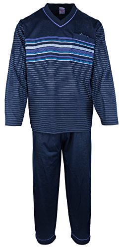 SOUNON - Herren Schlafanzug lang aus 100% Baumwolle mit V-Ausschnitt – Dunkelblau, Groesse XXL von SOUNON