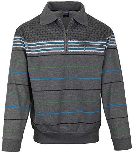 SOUNON Herren Sweatshirt, Polohemd, Pullover mit Hemdkragen, Meliert – Anthrazit (M5), Groesse M von SOUNON