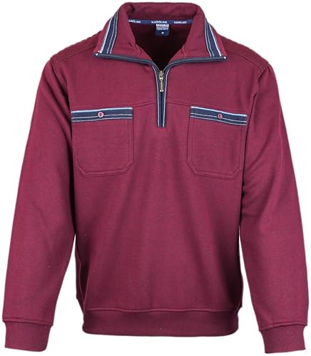 SOUNON Herren Sweatshirt, Polohemd, Pullover mit Hemdkragen, Meliert – Bordeauxrot (M2), Groesse L von SOUNON