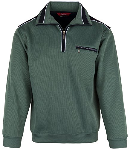 SOUNON Herren Sweatshirt, Polohemd, Pullover mit Hemdkragen, Meliert – Oliv (M2), Groesse M von SOUNON