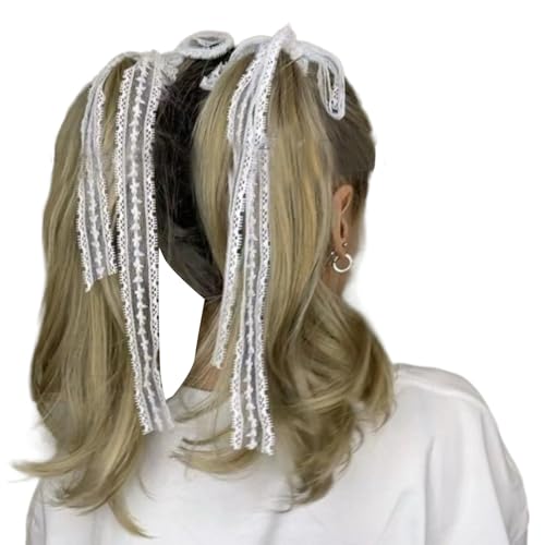 SOUTHJIELING Stylisches Spitzen-Haarband mit Bändern, süßer Pferdeschwanz-Halter, Haargummis für Hochzeiten und den täglichen Gebrauch von SOUTHJIELING