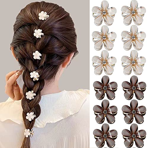 12 kleine Blumen-Haarklammern im Blumen-Design, Mini-Perlen-Haarklammern, künstlicher dekorativer Haarschmuck für Damen und Mädchen (einschließlich 6 weiße und 6 schwarze Clips) von SOVAEER