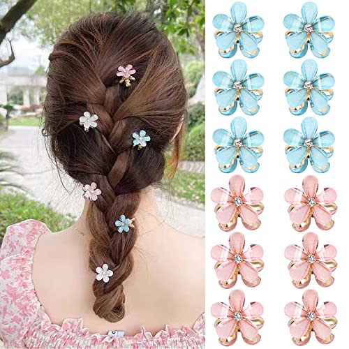 Mini-Perlen-Haarklammern im Blumen-Design, kleine Perlen-Haarklammern, künstlicher dekorativer Haarschmuck für Damen und Mädchen (einschließlich 6 blaue und 6 rosa Clips), 12 Stück von SOVAEER
