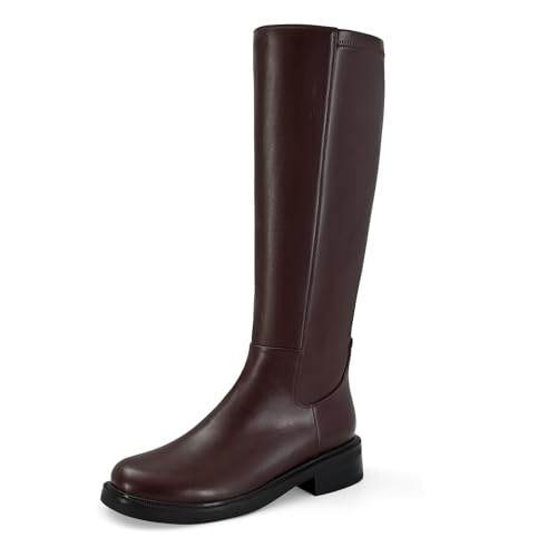 SOVANYOU Damen Kniehohe Stiefel Runde Zehen Kunstleder Elastisch Hohe Stiefel Bequem Niedriger Absatz Herbst Langer Stiefel mit seitlichem Reißverschluss, Braun, 37.5 EU von SOVANYOU