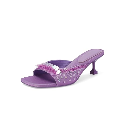 SOVANYOU Pailletten-Sandalen mit Kätzchen-Absatz für Damen, quadratischer Zehenbereich, Pantoletten, Blumenmuster, offener Zehenbereich, Sandalen für Freizeitkleidung, Violett, 37.5 EU SOVANYOU Pailletten-Sandalen mit Kätzchen-Absatz für Damen, quadratischer Zehenbereich, Pantoletten, Blumenmuster, offener Zehenbereich, Sandalen für Freizeitkleidung, Violett, 37.5 EU von SOVANYOU