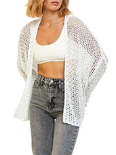 SOVENTUS FASHION Damen Cardigan Strickjacke kurz Strick Baumwolle weiß von SOVENTUS FASHION