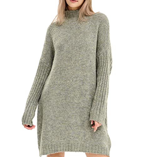 SOVENTUS FASHION Damen Strickkleid V-Ausschnitt - grobmaschiger Strickpullover im Oversize-Look, ideal als stylischer Damen-Pullover für die Frühling Sommer und Herbst, Winter Made in Khaki von SOVENTUS FASHION