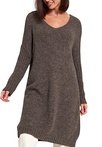 SOVENTUS FASHION Damen Strickkleid V-Ausschnitt - grobmaschiger Strickpullover im Oversize-Look, ideal als stylischer Damen-Pullover für die Frühling Sommer und Herbst, Winter Made in Italy tupe von SOVENTUS FASHION