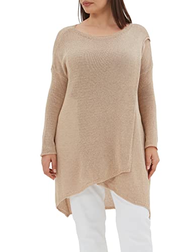 SOVENTUS FASHION Damen Strickkleid V-Ausschnitt - grobmaschiger Strickpullover im Oversize-Look, ideal als stylischer Damen-Pullover für die Frühling Sommer und Herbst, Winter Made in Italy beige von SOVENTUS FASHION