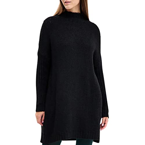 SOVENTUS FASHION Damen Strickkleid V-Ausschnitt - grobmaschiger Strickpullover im Oversize-Look, ideal als stylischer Damen-Pullover für die Frühling Sommer und Herbst, Winter Made in Italy schwarz von SOVENTUS FASHION