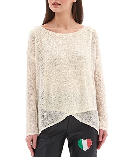 SOVENTUS FASHION Damen Strickpullover V-Ausschnitt - grobmaschiger Damen-Pullover im Oversize-Look Frühling und Sommer-Pullover Baumwolle leicht beige von SOVENTUS FASHION