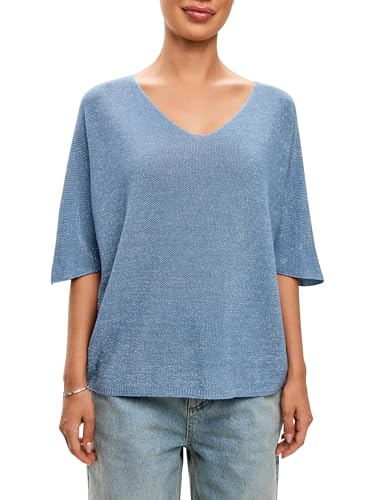 SOVENTUS FASHION Feinstrickpullover Damen V-Ausschnitt dünner Pullover Damen Oversize Leichter eleganter Glitzer Lurex Pullover Frauen, Made in Italy, Jeansblau SOVENTUS FASHION Feinstrickpullover Damen V-Ausschnitt dünner Pullover Damen Oversize Leichter eleganter Glitzer Lurex Pullover Frauen, Made in Italy, Jeansblau von SOVENTUS FASHION