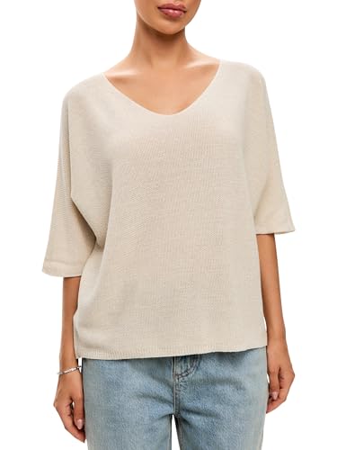SOVENTUS FASHION Feinstrickpullover Damen V-Ausschnitt dünner Pullover Damen Oversize Leichter eleganter Glitzer Lurex Pullover Frauen, Made in Italy, beige SOVENTUS FASHION Feinstrickpullover Damen V-Ausschnitt dünner Pullover Damen Oversize Leichter eleganter Glitzer Lurex Pullover Frauen, Made in Italy, beige von SOVENTUS FASHION