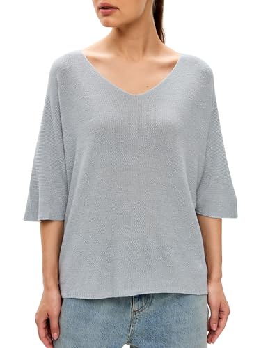 SOVENTUS FASHION Feinstrickpullover Damen V-Ausschnitt dünner Pullover Damen Oversize Leichter eleganter Glitzer Lurex Pullover Frauen, Made in Italy, grau von SOVENTUS FASHION