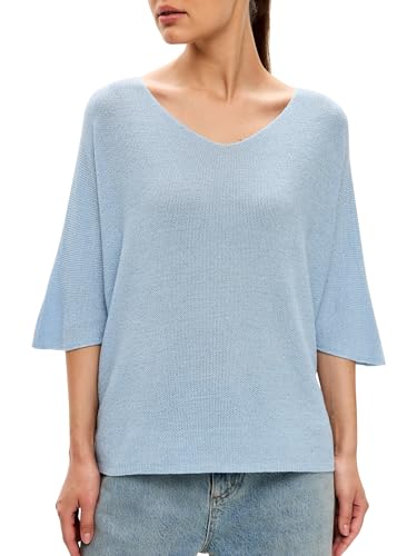 SOVENTUS FASHION Feinstrickpullover Damen V-Ausschnitt dünner Pullover Damen Oversize Leichter eleganter Glitzer Lurex Pullover Frauen, Made in Italy, hellblau von SOVENTUS FASHION