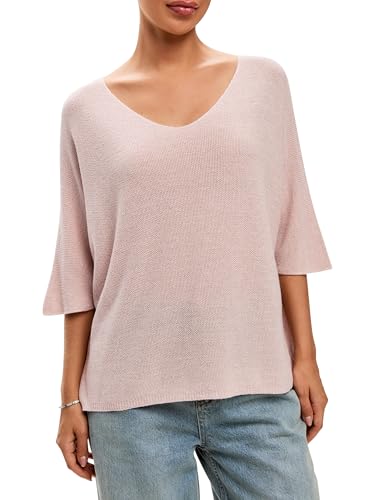 SOVENTUS FASHION Feinstrickpullover Damen V-Ausschnitt dünner Pullover Damen Oversize Leichter eleganter Glitzer Lurex Pullover Frauen, Made in Italy, rosa von SOVENTUS FASHION