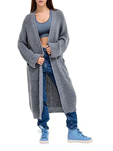 SOVENTUS FASHION Strickjacke Cardigan für Damen Frauen - Hochwertiger Mantel Überwurf warm weich und kuschelig- Perfekt für Frühjahr Herbst Winter Strick grau von SOVENTUS FASHION