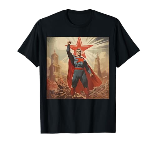 Stalin Sowjetischer Superheld Super Man Authentische sowjetische Kunst T-Shirt von SOVI8. Vintage Retro Propaganda Soviet Poster.