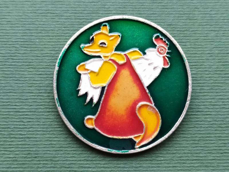 Fuchs Und Hahn Pin. Vintage Kinder-Sowjet-Pin-Abzeichen, Made in Udssr, 1980Er Jahre A1 von SOVOK