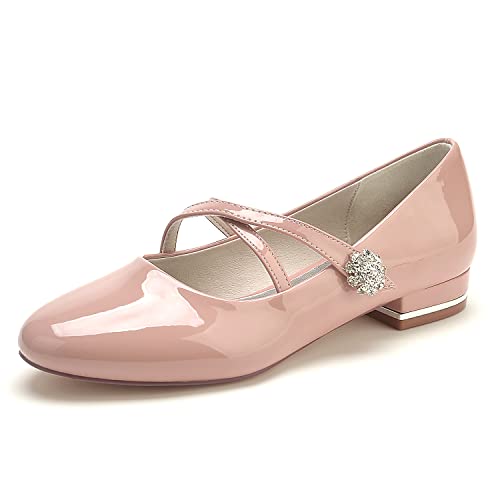 Damen Ballerinas Kreuz Riemchen Bequeme Flache Schuhe Hochzeitsschuhe mit Strass,Nude pink,39 EU von SOVORM