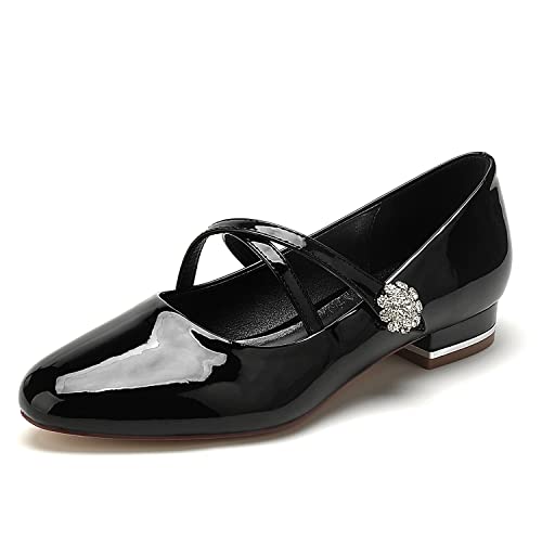 Damen Ballerinas Kreuz Riemchen Bequeme Flache Schuhe Hochzeitsschuhe mit Strass,Schwarz,39 EU von SOVORM