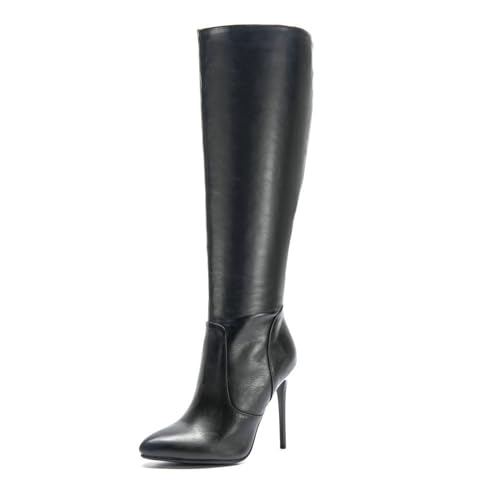 Damen Spitzschuh Stiefel Klassische Langer Schaft Kniehohe Stiefel Mit Pfennigabsatz,Schwarz,41 EU von SOVORM