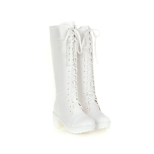 SOVORM Damen Kniehohe Stiefel Runder Zeh Seitlichem Reißverschluss Lange Schlauchstiefel Reitstiefel,Weiß,45 EU von SOVORM