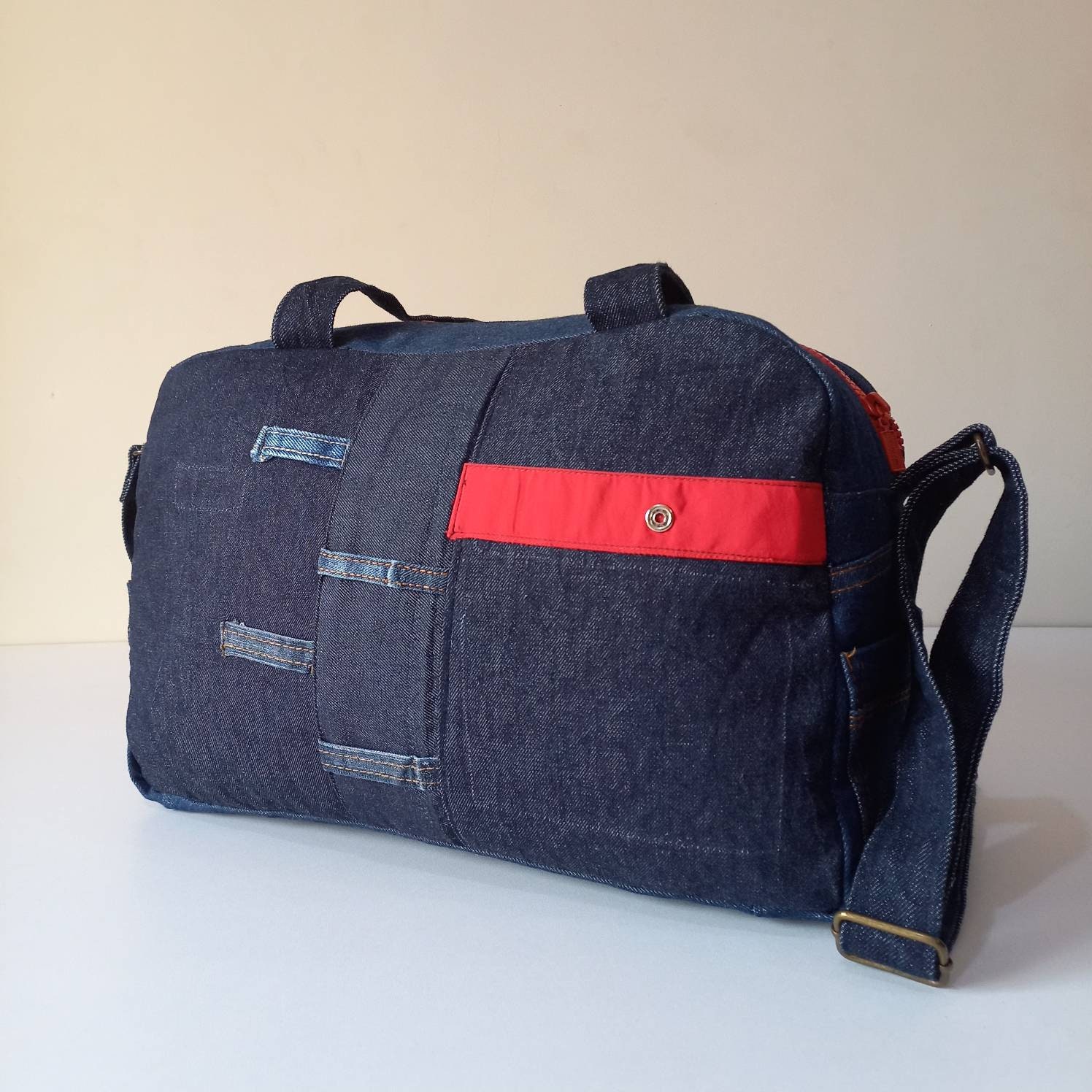 Einzigartiger Denim Seesack Mit Verstellbarem Träger, Weekender Patchworked Seesack, Multipocket Reisesack Für Frauen, Turnbeutel Mädchen & Frauen von SOWANDY