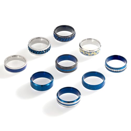 SOXEMAN 9 Stück/Set Herren Gold Silber Ring Set (2 davon Kette Drehringe lindern Angst und Stress) Trendy und Mode Damen Paar Edelstahl Ringe von SOXEMAN