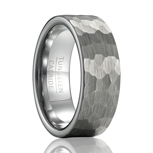 SOXEMAN Herren-Ring im Retro-Stil aus Wolfram mit flachem Hammer (Breite 8 mm, Schwarz oder Antiksilber) von SOXEMAN