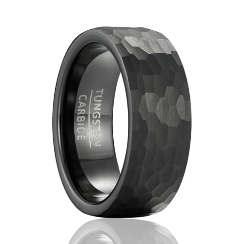 SOXEMAN Herren-Ring im Retro-Stil aus Wolfram mit flachem Hammer (Breite 8 mm, Schwarz oder Antiksilber) von SOXEMAN