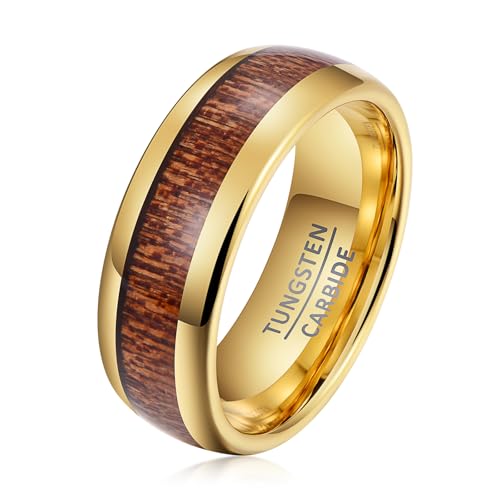 SOXEMAN Herren-Ringe Wolframkarbid breit 8 mm Business Retro für Schwarz Gold Damen Elegant Holzmaserung Ehering von SOXEMAN