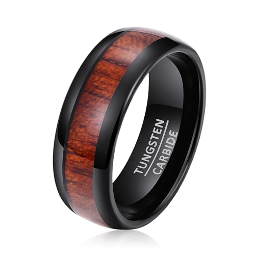 SOXEMAN Herren-Ringe Wolframkarbid breit 8 mm Business Retro für Schwarz Gold Damen Elegant Holzmaserung Ehering von SOXEMAN