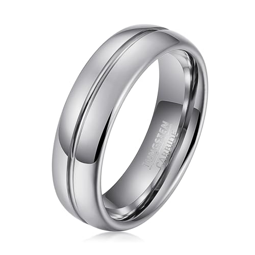 SOXEMAN Herren und Frauen (6mm Breite) Verlobungs- und Hochzeitsringe aus Wolframkarbid. Moderne klassische gekrümmte Oberfläche mit feinem Rillendesign, schwarz golden, silbrig von SOXEMAN