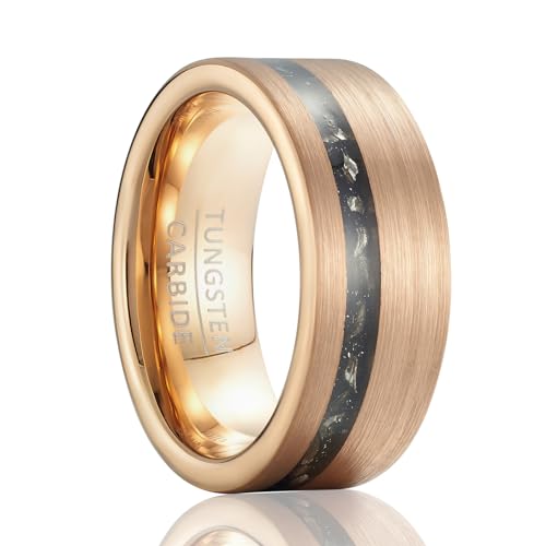 SOXEMAN Klassischer Retro-Modischer Herren-Ring aus Wolframkarbid, breit, 8 mm, matt gebürstet, eingelegter Meteoritenring von SOXEMAN