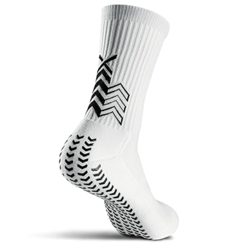SOXPro Classic – rutschfeste Socken – Grip Pfeile aus Silikon – Anti-Blase – atmungsaktiv – Stabilität und Kontrolle – Laufen, Fußball, Radfahren und Tennis, weiß, M von SOXPro