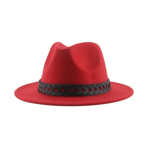 Fedora Trilby Filzhut Hut Hüte Für Damen Und Herren Solide Fedoras Gürtel Lässig Formelle Kleidung Panama Große Filzkappen 60–62 cm (XL) Rot von SOYNIA