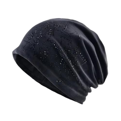 Mütze Beanie Hut Damen Mütze Lilie Blume Strass Steine Hut Frauen Glanz Samt Geklebt Schädel Mütze Weiblich Mütze Schwarz von SOYNIA