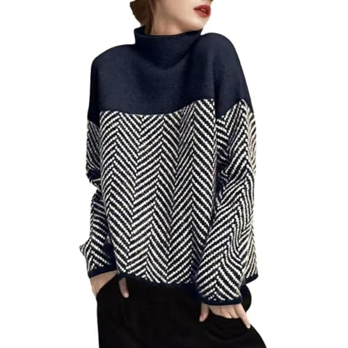 Pullover Cardigan Sweater Damen Frauen Pullover Mit Hohem Kragen Hals Schutz Lose Pullover Weich Dick Farbe Passend Lang Ärmelig Warme Dame Pullover 3XL Navyblue von SOYNIA