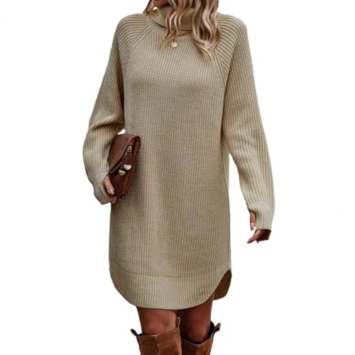 Pullover Cardigan Sweater Damen Warmes Pullover Kleid Frauen Strickkleid Schick Gerippte Strick Pullover Für Frauen EIN Gemütliches Modisches Zusatz M Aprikose von SOYNIA