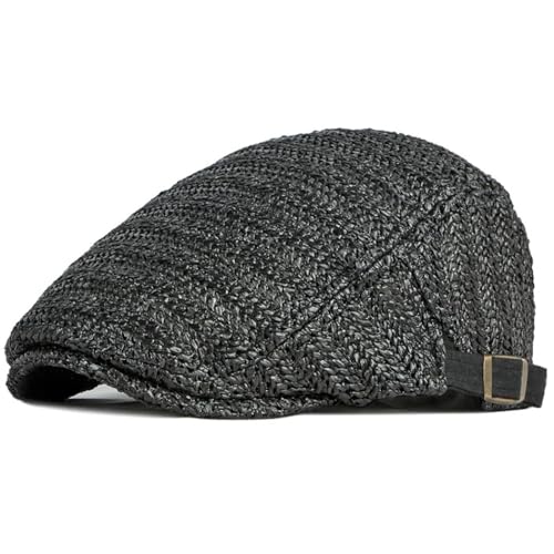 SOYNIA Barett Baskenmützen Für Herren Beret Cap Atmungsaktive Stroh Beret Hut Männlich Verstellbare Flach Kappe Vintage Künstler Hut Berets Für Männer Frauen 55-60Cmverstellbar Schwarz von SOYNIA