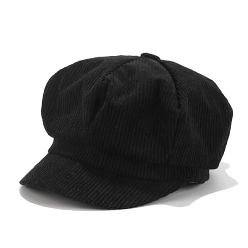 SOYNIA Barett Baskenmützen Für Herren Einstellbare Weiche Warme Cord Damen Mädchen Baker Boy Peaked Cap Newsboy Hut Frauen Warme Kappen Schwarz von SOYNIA