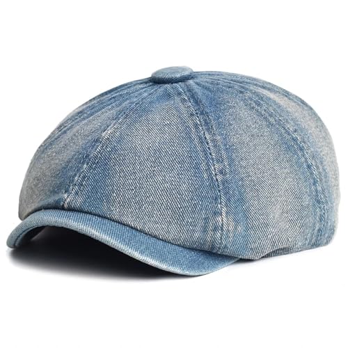 SOYNIA Barett Baskenmützen Für Herren Jeans Kappe Peaky Achteckiger Hut Vintage Casual Cap Solid Berets Flach 56-59Cm Blau von SOYNIA