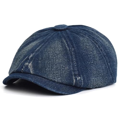 SOYNIA Barett Baskenmützen Für Herren Jeans Kappe Peaky Achteckiger Hut Vintage Casual Cap Solid Berets Flach 56-59Cm Dunkelblau von SOYNIA