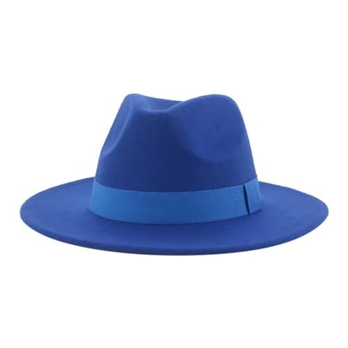 SOYNIA Fedora Trilby Filzhut Hut Fedora-Hut Für Damen Bandband Herrenhut Breite Krempe Klassische Hochzeit Kirche Bowler-Kappe 56–58 cm (Erwachsene) Blau von SOYNIA