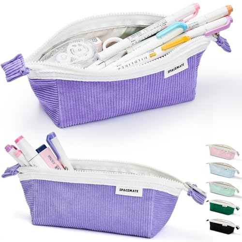 SPACEMATE Federmäppchen, Schulbedarf für Mädchen, niedliches ästhetisches Cord-Federmäppchen, einfache große Kapazität, Reißverschluss, Schreibwarentasche für Damen, Teenager, Erwachsene, Lila, 1200 von SPACEMATE